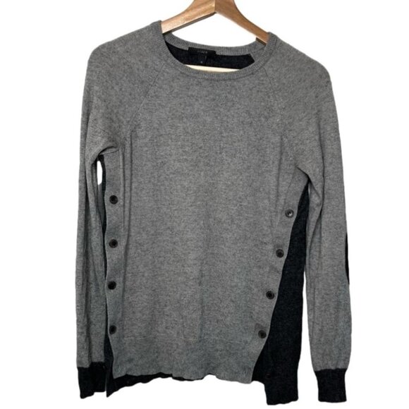J Crew Womens Size XS Colorblock Wool Blend Crewneck Sweater Grey Black Buttons - Picture 1 of 11